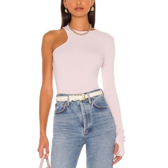 NWT Agolde Bea Ribbed Cutaway Bodysuit in Light Pink- Fondant - Picture 1 of 8
